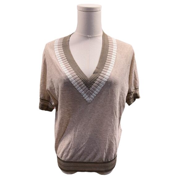Reiss Sadie Cotton Blend Marled V-Neck Knit Top in Neutral - Picture 6 of 11